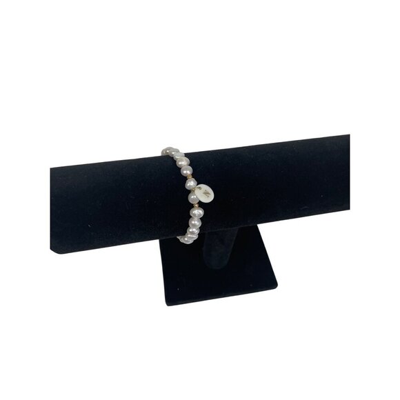 Faux White Pearl Bracelet With Gold Accents & Monogram "N" Charm - Picture 6 of 6